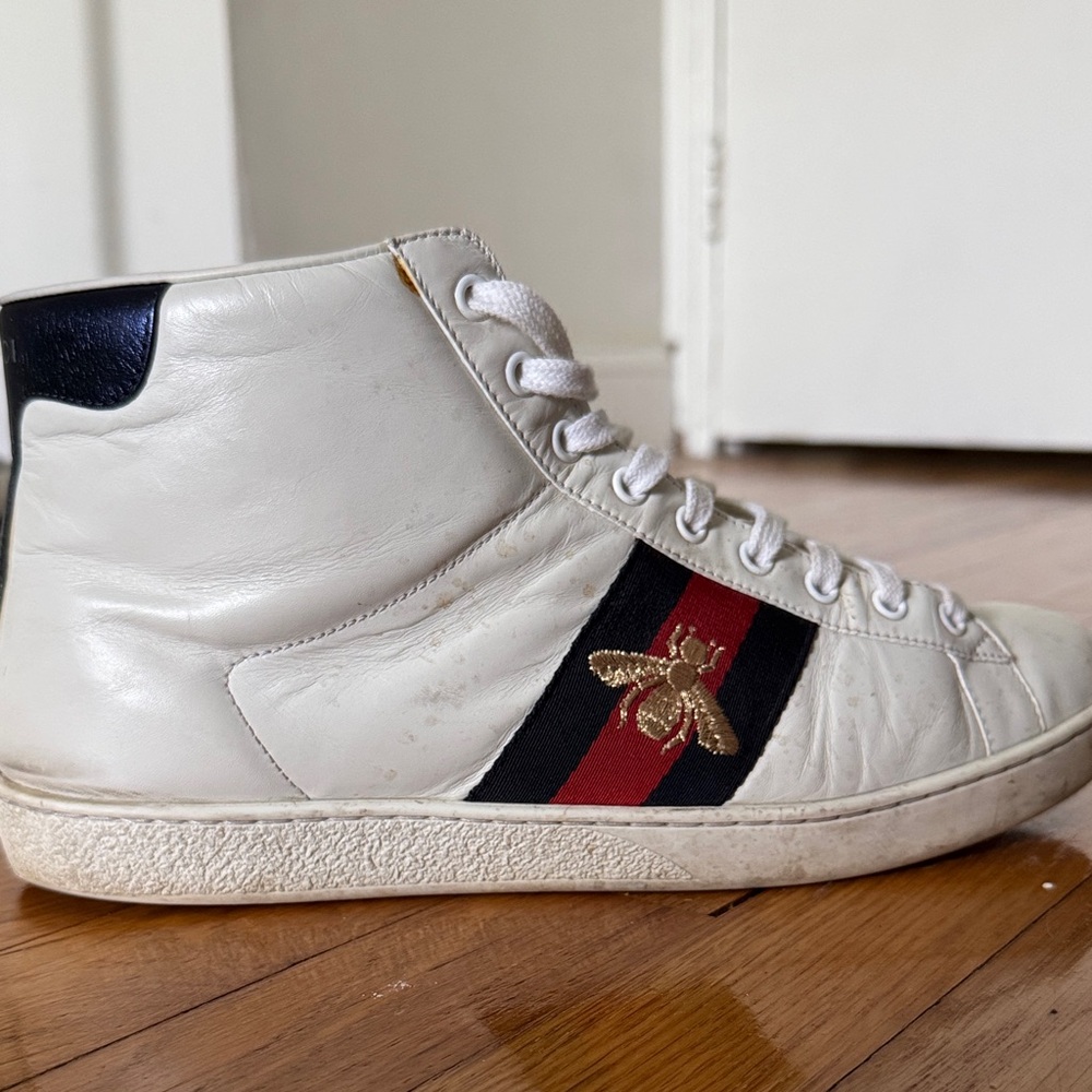 Gucci White Sneakers with Red and Blue Accents
